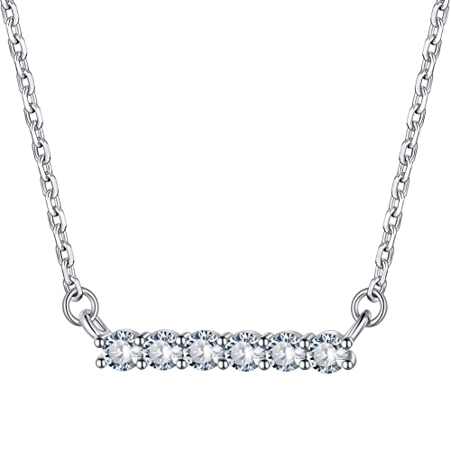 PROSILVER kurze Halskette Damen 925 Silber Schlüsselbein Kette mit April Geburtsstein Horizontale Stäbchen Anhänger + 45cm Rolokette Schmuck Accessoire für Frauen von PROSILVER