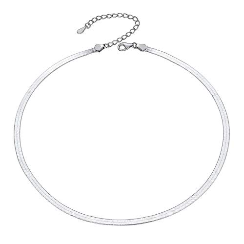 PROSILVER kurze Kette Collier Damen Silber 925 3mm Schlangenkette 32+5cm verstellbar Choker Necklace Halsband für Frauen Mädchen Schmuck Accessoire für Weihnachten Valentinstag von PROSILVER