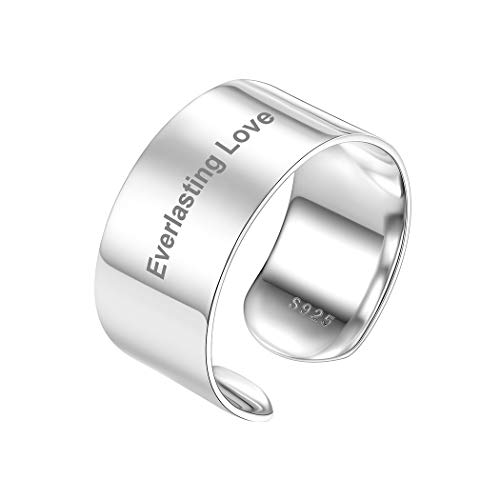 PROSILVER personalisiert Breiter Ring 925 Silber für Männer Frauen - verstellbar hochglanzpoliert Band Ring 10mm breit Offener Ring Name Texte Gravur Schmuck Accessoire für Mädchen Jungen von PROSILVER