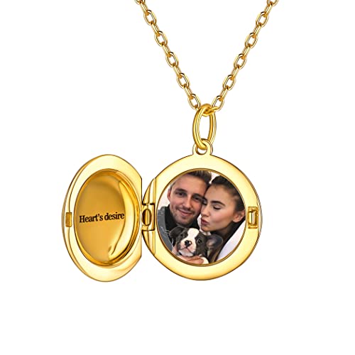 PROSILVER personalisiert Foto Amulett zum öffnen mit Kette 925 Silber Runde Medaillon 18k vergoldet aufklappbar Anhänger mit Rolokette Floating Locket Schmuck für Mutter Familie von PROSILVER