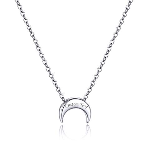 PROSILVER personalisiert Halbmond Charms Schlüsselbein Kette 925 Sterlingsilber Vintage Stil Mond Anhänger Halskette für Damen Mädchen Minimalist 41cm Rolokette Schmuck Accessoire von PROSILVER