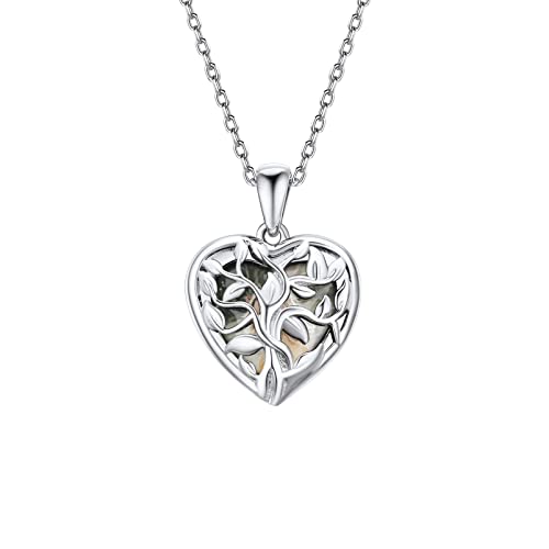 PROSILVER personalisiert Herz Medaillon 925 Silber aufklappbar Baum des Lebens Foto Bilder Amulett zum Öffnen mit Rolokette Schmuck Accessoire für Mutter Tochter Familie von PROSILVER