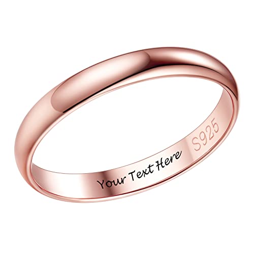 PROSILVER personalisierte Verlobungsring 925 Sterlingsilber Größe 57 für Männer Frauen 3mm glänzender Rosegold vergoldet Band Ring Ehering Hochzeitsring Trauring Memoirering Ewigkeitsring von PROSILVER