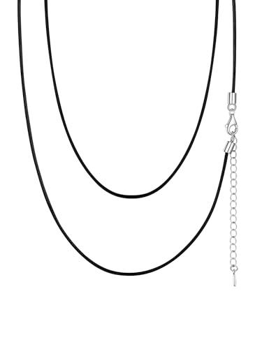 PROSILVER schwarz Lederkette 1mm geflochten Lederband 925 Silber Verschluss 51cm Kette für Anhänger Damen Herren Jugendliche Modeschmuck von PROSILVER