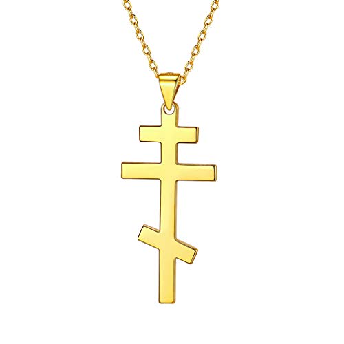 PROSILVER Damen Collier 18k vergoldet Russisch Orthodoxe Kreuz Anhänger mit 925 Silber Rolokette 1,5mm/46+5cm religiöser Schmuck Accessoire für Frauen Mädchen von PROSILVER