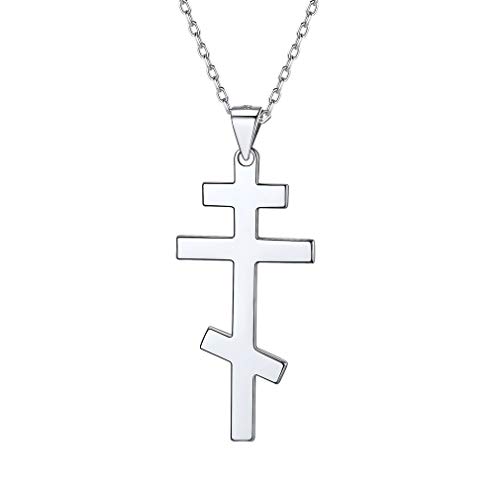 PROSILVER Damen Collier 925 Silber Russisch Orthodoxe Kreuz Anhänger Halskette 1,5mm/46+5cm verstellbar Rolokette religiöser Schmuck Accessoire für Mädchen Jungen von PROSILVER