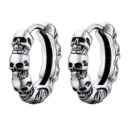 PROSTEEL 11mm Totenkopf Design Huggie Creolen Edelstahl Schädel kleine Klappcreolen Gotik Punk kleine Kreolen Hip-Hop Hoop Earrings Modeschmuck für Männer Frauen von PROSTEEL