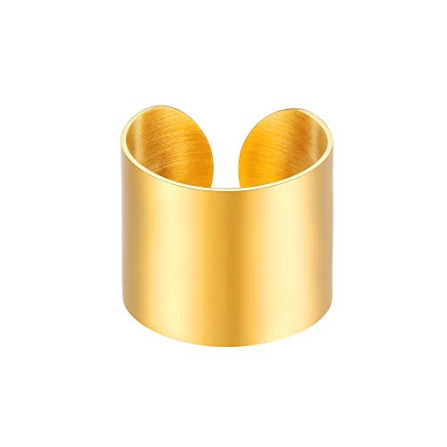 PROSTEEL 18K vergoldet Unisex Ring 17mm breit massiv Bandring hochglanzpoliert Offener Ring Damen Herren Modeschmuck Geschenk für Valentinstag Jahrestag von PROSTEEL