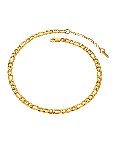 PROSTEEL 18k vergoldet Choker Kette 36cm Kurze glänzend Figarokette 6mm breit verstellbare Damen Collier Street Style 3+1 Gliederkette Modeschmuck für Mädchen Frauen von PROSTEEL