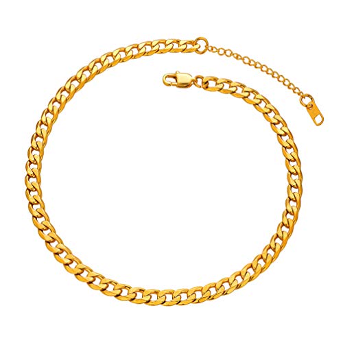 PROSTEEL 18k vergoldet Choker Kette 36cm kurze Panzerkette 6mm breit verstellbare Damen Collier Street Style glänzend Gliederkette Modeschmuck für Mädchen Frauen von PROSTEEL