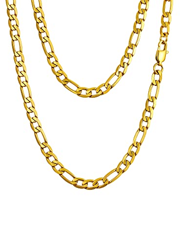 PROSTEEL 18k vergoldet Figarokette für Männer Jungen 6mm breit glänzend Herren Halskette 1+3 Gliederkette 66cm/26 Kettelänge Vatertag Geburtstag von PROSTEEL