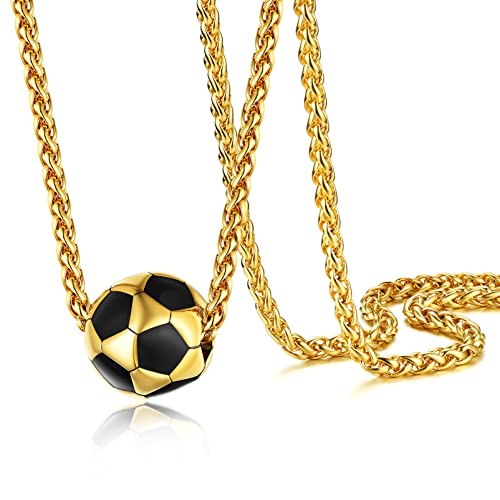 PROSTEEL 3D Anhänger Halskette 18k vergoldet Fußball Form Charms mit 55+5cm Weizenkette Fußballfans Modeschmuck Accessoire für Männer Frauen von PROSTEEL