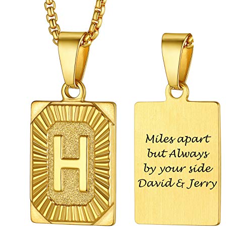 PROSTEEL 18k vergoldet Großbuchstabe H Kette für Damen Herren personalisiert Rechteck Anhänger Halskette 50+5cm verstellbar Venezianierkette Retro Stil Initiale Modeschmuck Accessoire von PROSTEEL