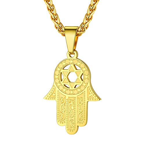 PROSTEEL 18k vergoldet Hand der Fatima Anhänger Halskette mit hohlem Davidstern für Männer Jungen religiöse Hamsa Hand Kette 55+5cm Amulett Modeschmuck Accessoire von PROSTEEL