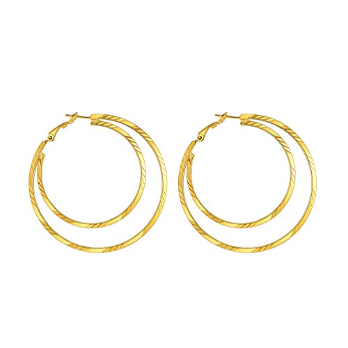 PROSTEEL 18k vergoldet Ohrringe für Frauen Mädchen 60mm Groß Doppel Kreis Creolen Ohrringe Damen Doppel Kreis Hoop Earrings Ohrpiercing Accessoire Schmuck Accessoire für Valentinstag von PROSTEEL