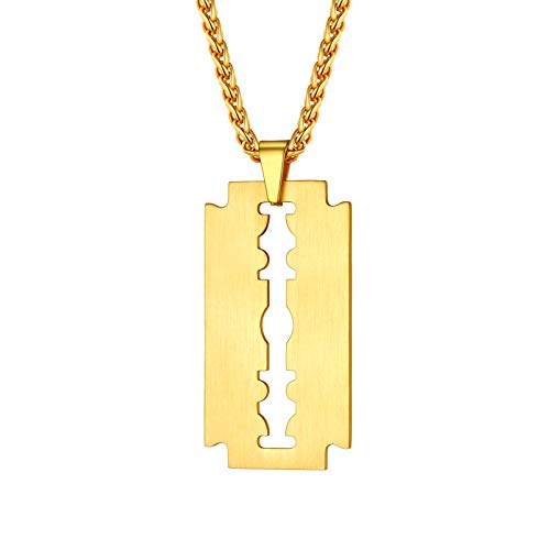 PROSTEEL 18k vergoldet Rasierklinge Anhänger Herren Punk Stil Razor Blade Halskette 3mm/55+5cm trendig Hip Hop Modeschmuck Pendant Necklace für Männer Jungen von PROSTEEL
