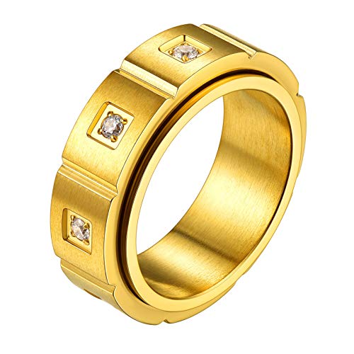 PROSTEEL 18k vergoldet Spinner Ring in Größe 57 für Männer Stressabbau drehbarer Ring mit Zirkonia eingelegt Band Ring Finger Modeschmuck Accessoire für Hochzeit Verlobung von PROSTEEL