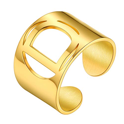 PROSTEEL 18k vergoldet Verstellbarer Ring für Männer Frauen cool Buchstabe D Offener Ring Damen Initiale Fingerring Trauring Ehering Modeschmck Accessoire von PROSTEEL