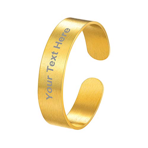 PROSTEEL 18k vergoldet offener Ring Damen Herren gebürstet verstellbar Name Gravur Bandring Verlobungsring Matt Ring 5mm breit Ehering Partnerring personalisiert für Valentinstag von PROSTEEL