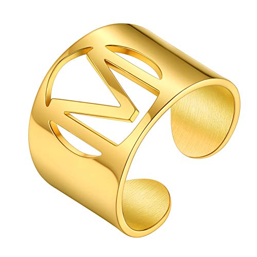 PROSTEEL 18k vergoldet Verstellbarer Ring für Männer Frauen cool Buchstabe M Offener Ring Damen Initiale Fingerring Trauring Ehering Modeschmck Accessoire von PROSTEEL