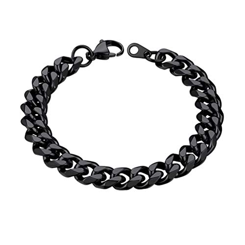PROSTEEL 19cm Armkette schwarz Panzerkette Armband 9mm Hip Hop Herren kubanische Gliederarmband massiv Bracelet Jungen Männer ModeSchmuck Accessoire für Geburtstag Weihnachten von PROSTEEL