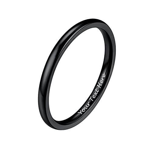 PROSTEEL 2mm breit personalisiert Band Ring schwarz hochglanzpoliert Partnerring Ehering schlicht Damen Verlobungsring Trauring Modeschmuck für Hochzeit Jahrestag, Größe 52 von PROSTEEL