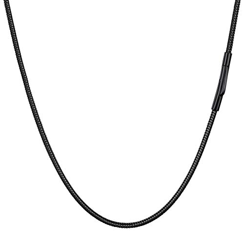 PROSTEEL 2mm runde Schlangenkette für Damen Herren 55cm/22 schwarz dünne Halskette Ersatzkette für Anhänger mit Sicherheitsverschluss Unisex Modeschmuck Accessoire von PROSTEEL