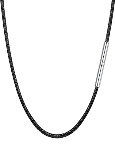 PROSTEEL 2mm schwarz geflochten Lederkette für Damen Herren 55cm/22 Lederband Kunstleder Halskette/Armband Ersatzkette für Anhänger mit Edelstahl Verschluss Unisex Schmuck Accessoire von PROSTEEL