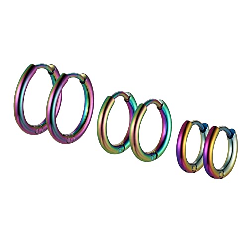 PROSTEEL 3 Paare Huggie Ohrringe Set Edelstah Mini Creolen 8mm/10mm/12mm Bunt Farbe Gotik Punk Stil Helix Lobe Ohr Piercing Ohr Schmuck für Frauen Männer von PROSTEEL