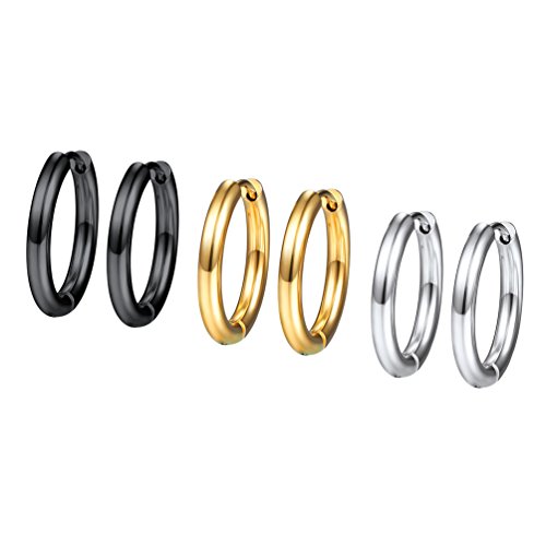 PROSTEEL 3 Paare Ohrringe Set 16mm Creolen Huggie Kreolen Ohrringe Edelstahl Hoop Klappcreolen Ohr Piercing Gold Schwarz Silber 3 Farbe Set von PROSTEEL