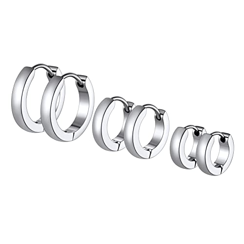 PROSTEEL 3 Paare kleine Creolen Set Edelstahl 7mm 9mm 12mm Mini Huggie Kreolen Gotik Punk Stil Oktogon Hoop Earrings Ohr Piercing Ohr Schmuck für Party von PROSTEEL