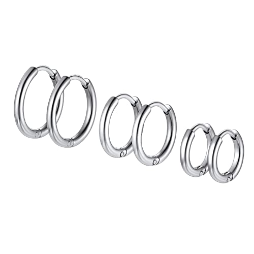 PROSTEEL 3 Paare kleine Creolen Set Edelstahl 8mm 10mm 12mm Mini Huggie Kreolen Gotik Punk Stil Oktogon Hoop Earrings Ohr Piercing Ohr Schmuck für Party von PROSTEEL