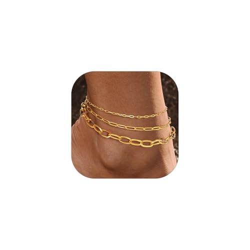 PROSTEEL 3 Stücke Goldene Fußkettchen damen, 2mm 3mm 6mm Büroklammer Fußkette 22cm lang, Sommer Fusskette für Frauen PROSTEEL 3 Stücke Goldene Fußkettchen damen, 2mm 3mm 6mm Büroklammer Fußkette 22cm lang, Sommer Fusskette für Frauen von PROSTEEL