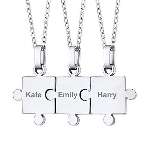 PROSTEEL 3-Teilig Puzzle Partnerketten Edelstahl personalisiert Puzzle Anhänger mit 55cm Rolokette Gravur Namensketten Freundschaft für Weihnachten Valentinstag von PROSTEEL