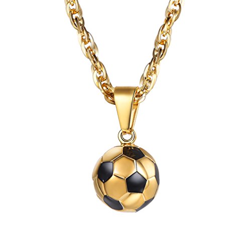 PROSTEEL 3D Fußball Design Anhänger Halskette 18k vergoldet Ball Form Kettenanhänger mit 55+5cm Weizenkette Fußballfans Modeschmuck Accessoire für Männer Frauen von PROSTEEL