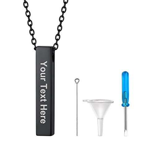 PROSTEEL 3D Stäbchen Urne Kette schwarz Edelstahl Asche Gedenk personalisiert Quader Anhänger mit 46+5cm Rolokette Erinnerung an Haustiere Hunde Katze Schmuck für Männer Frauen von PROSTEEL