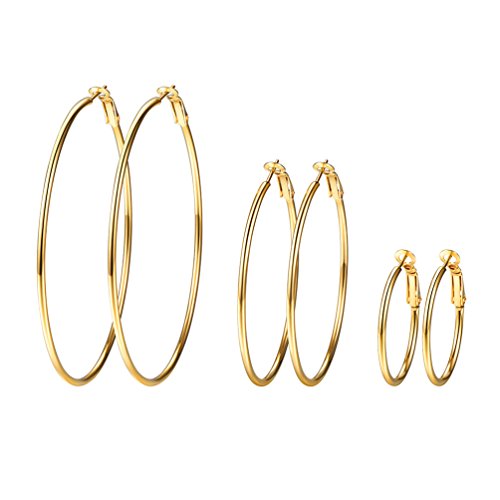 PROSTEEL 3er Ohrringe Set für Damen Edelstahl Creolen Huggie Kreolen Ohrringe Hoop Klappcreolen Ohrschmuck 30mm 50mm 70mm 3 Größe Set, gold von PROSTEEL