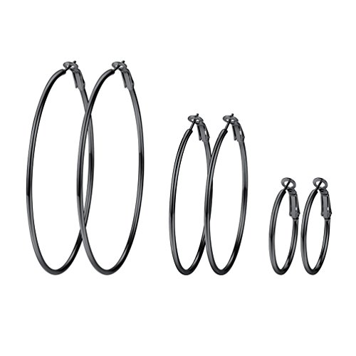 PROSTEEL 3er Ohrringe Set für Damen Edelstahl Creolen Huggie Kreolen Ohrringe Hoop Klappcreolen Ohrschmuck 30mm 50mm 70mm 3 Größe Set, schwarz PROSTEEL 3er Ohrringe Set für Damen Edelstahl Creolen Huggie Kreolen Ohrringe Hoop Klappcreolen Ohrschmuck 30mm 50mm 70mm 3 Größe Set, schwarz von PROSTEEL