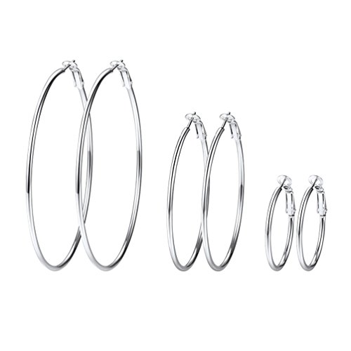 PROSTEEL 3er Ohrringe Set für Damen Edelstahl Creolen Huggie Kreolen Ohrringe Hoop Klappcreolen Ohrschmuck 30mm 50mm 70mm 3 Größe Set, silber von PROSTEEL