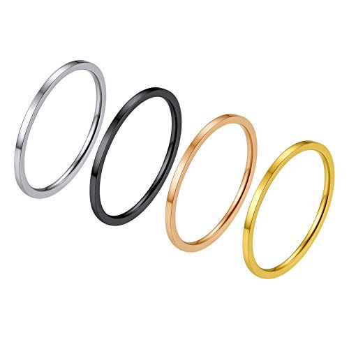 PROSTEEL 4 Pcs Fingerringe Edelstahl Damen Ringe 1mm dünne Knöchelringe Set Mixed-Color Midi Stapelbar Ringe Größe 57 Minimalist Knuckle Ringe Stapelringe Modeschmuck für Mädchen von PROSTEEL