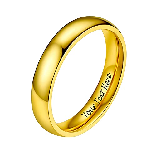 PROSTEEL 4mm breit Band Ring 18k vergoldet hochglanzpoliert personalisiert Partnerring Ehering schlicht Damen Verlobungsring Trauring Modeschmuck für Hochzeit Jahrestag, Größe 52 von PROSTEEL