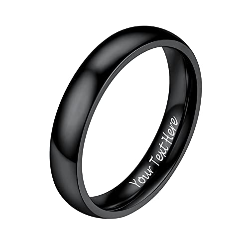 PROSTEEL 4mm breit personalisiert Band Ring schwarz hochglanzpoliert Partnerring Ehering schlicht Damen Verlobungsring Trauring Modeschmuck für Hochzeit Jahrestag, Größe 52 von PROSTEEL