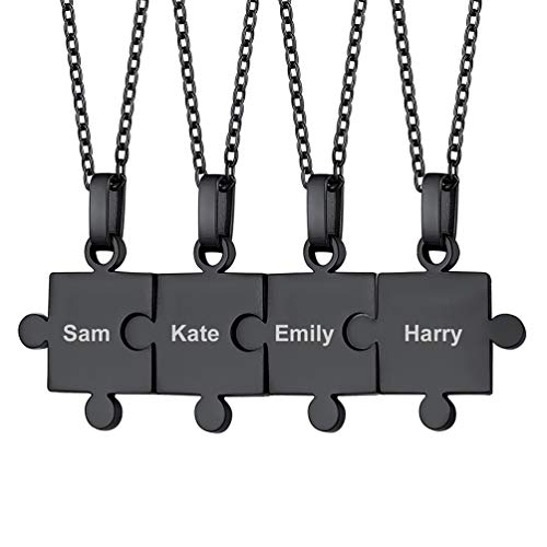 PROSTEEL 4pcs Puzzle-Teile Anhänger Halskette personalisiert schwarz Edelstahl Name Gravur Puzzle Kette Partnerschaftsketten Modeschmuck Geschenk für Schwestern Freunden Familien von PROSTEEL