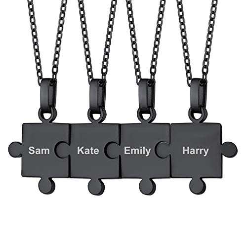 PROSTEEL 4pcs Puzzle-Teile Anhänger Halskette personalisiert schwarz Edelstahl Name Gravur Puzzle Kette Partnerschaftsketten ModeSchmuck Accessoire für Schwestern Freunden Familien von PROSTEEL