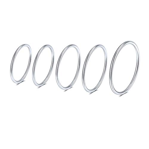 PROSILVER 5 Stück Fingerringe 925 Silber Damen Ringe 1mm dünne Knöchelringe Set Midi Stapelbar Ringe Knuckle Ringe Stapelringe Schmuck Accessoire für Ehefrau Freundin von PROSILVER