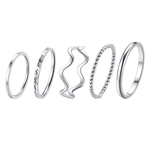 PROSTEEL 5 Stücke Midi Ringe Edelstahl Knöchelringe Set Fantasie Stapelringe Knuckle Ringe Stapelbar Ringe Größen 47-57 für Mädchen Modeschmuck Accessoire von PROSTEEL