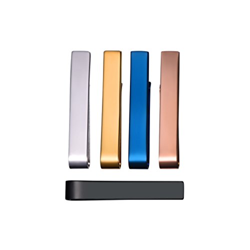 PROSTEEL 5-er Packung Herren Krawattenklammer/Krawattennadel Set 5cm Edelstahl Business Hochzeit Tie Clip Modeschmuck Accessoire für Krawatte, Silber/Gold/schwarz/Rosegold/blau von PROSTEEL