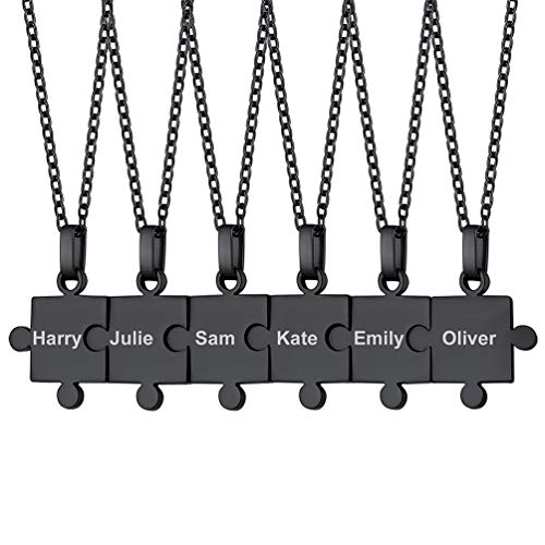 PROSTEEL 6pcs Puzzle-Teile Anhänger Halskette personalisiert 18k vergoldet Puzzle Kette Name Gravur Partnerschaftsketten für Brüder Schwestern Freunden Familien von PROSTEEL