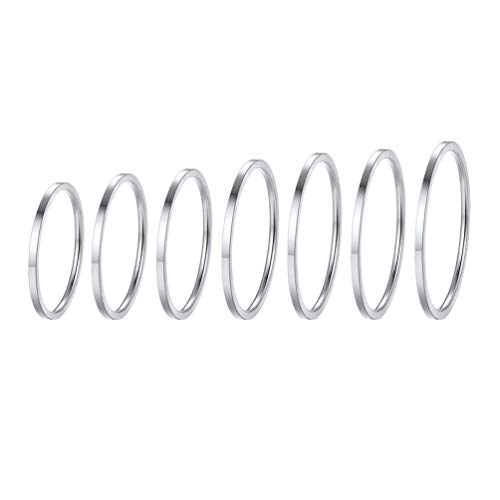 PROSTEEL 7 Stücke Knöchelringe für Frauen Mädchen Edelstahl Midi Fingerringe Set 1mm breit Stapelbaren Ringe Knuckle Ringe Modeschmuck Accessoire für Jahrestag Weihnachten - Größen 47-62 von PROSTEEL