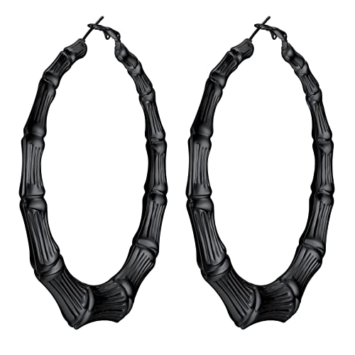 PROSTEEL 80mm große Runde Kreis Ohrringe für Damen Mädchen Schwarz Bambus-Design Creolen Hoop Ohrringe trendige Kreolen Schmuck Accessoire von PROSTEEL